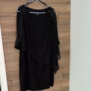 Xscape Black Asymmetrical Dress with Beaded Shoulders